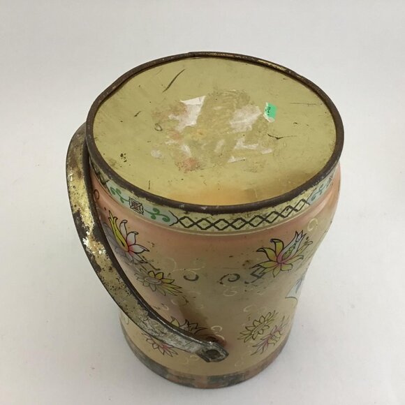 Floral Biscuit Tin With Handle Asian Style Tin Flowers and Butterflies Vintage - Picture 10 of 10